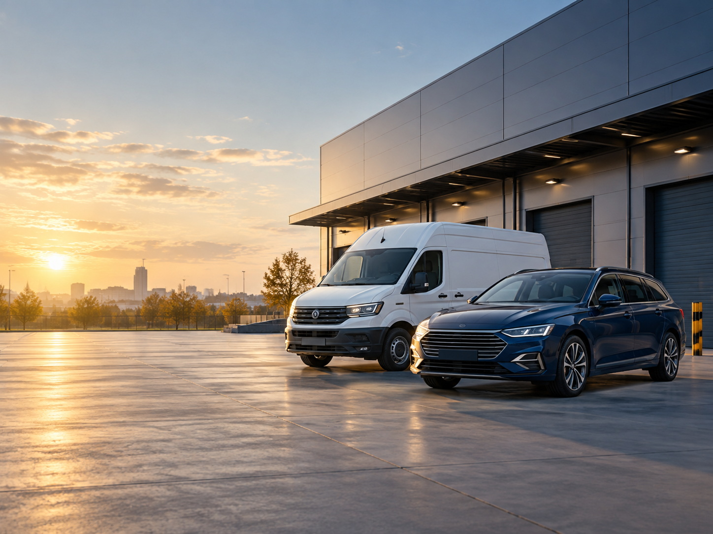 Illustrative image of an unbranded passenger car and moving van
